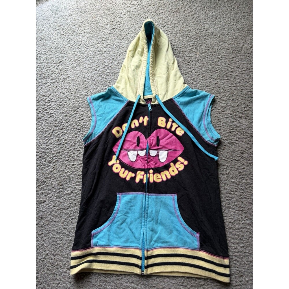 VTG Yo Gabba Gabba Sleeveless Hoodie Zip Up Sz LARGE Emo ALT Scene Core